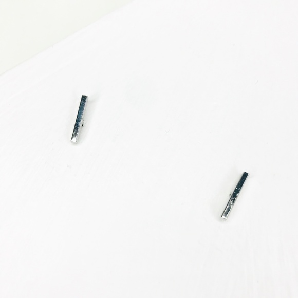 Mini Silver Bar Stud Earrings - Picture 3 of 7